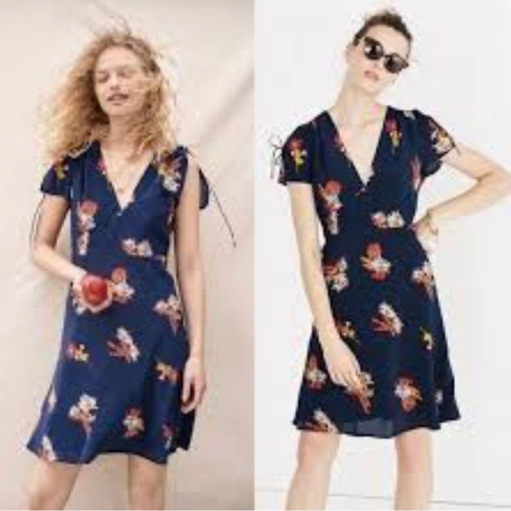 Madewell poppy silk floral print midi dress w shoulder tie detail Size 4